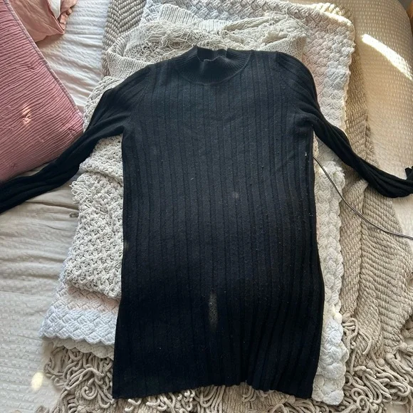 Sezane Black Ribbed Mini Sweater Gabriella Dress - Picture 2 of 5